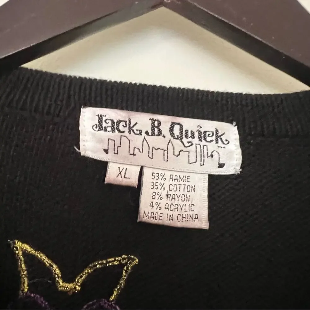 Jack B. Quick Y2k Beaded Owl Embroidered Abstract Knit Cardigan Sweater